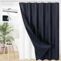 Craidlela 3 in 1 Extra Long Navy Blue Shower Curtain Set-72 W x 84 H, Modern Waffle and PEVA Liner Set with 12 Stainless Steel Hooks, Waterproof Fabric for Bathroom
