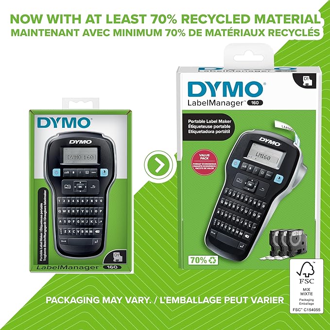DYMO LabelManager 160 Portable Label Maker Bundle, Easy-to-Use, One-Touch Smart
