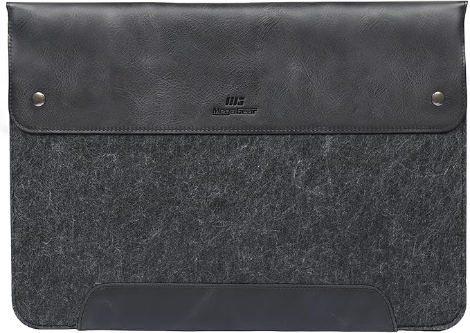 MegaGear Genuine Leather and Fleece MacBook Bag Laptop Sleeve for MacBook Pro and MacBook Air Case 14 Inch - 13 Inch (M4, M3, M2, M2, M1, Pro, Max) 13.3 Inch, iPad Pro 12.9 Inch - 2020 to 2024 Models