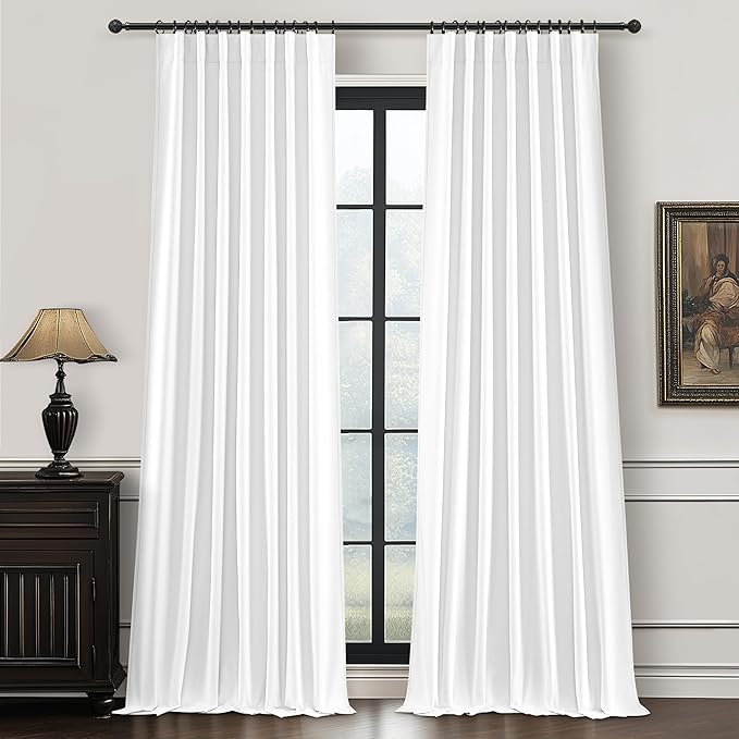 Solid White Blackout Linen Curtains 96 Inches Long