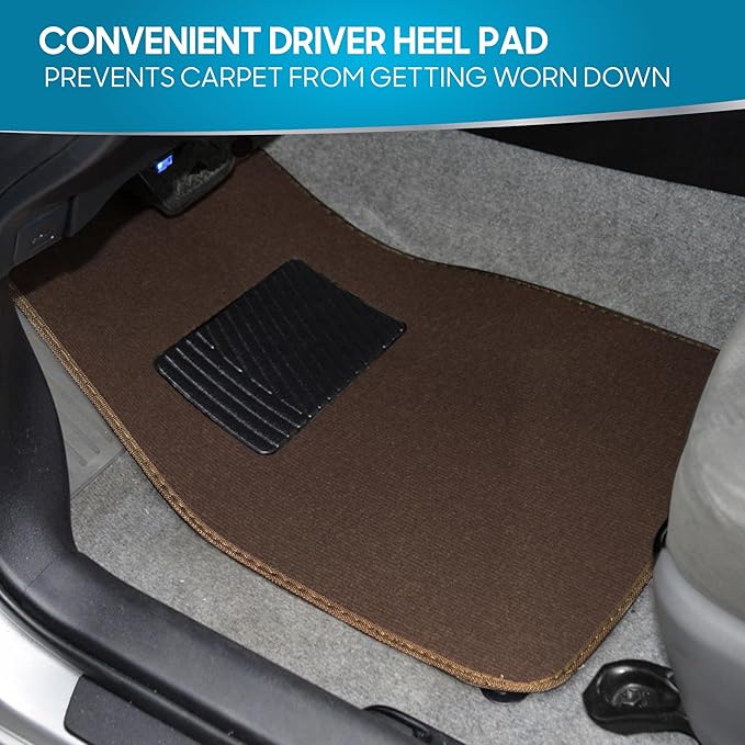 BDK Premium Dark Beige Carpet Floor Mats for Cars - Universal Fit Interior 4-Piece Car Mats Full Set with Vinyl Heel Pad Protector - Cute Car Accessories Interior Floor Covers for SUVs & Trucks