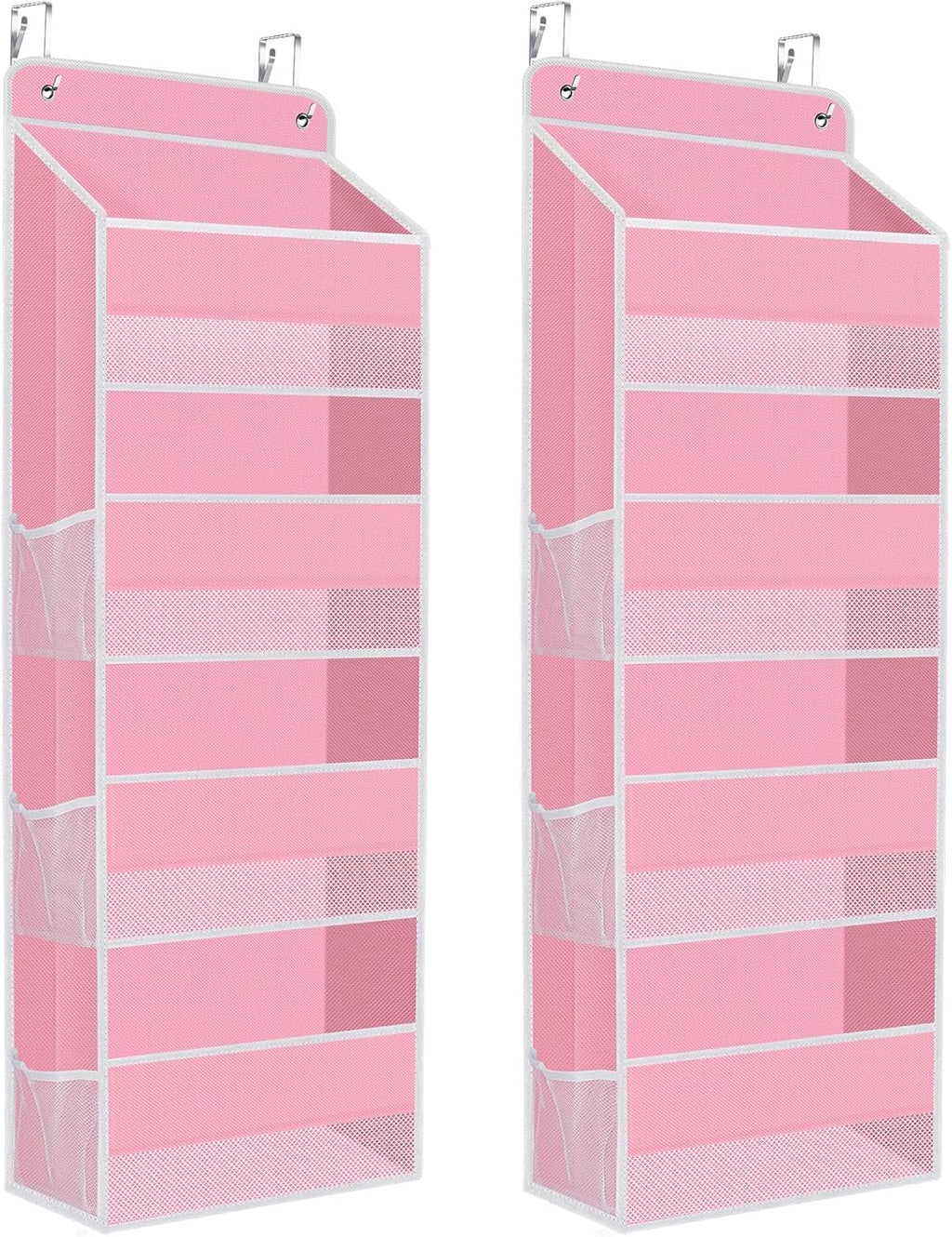 2 Pack Over The Door Organizer Hanging Storage Organizers with Clear Window 40lb Large Capacity Room Organizer for Pantry Laundry Bathroom Nursery Closet(Pink)