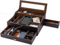 Mens Valet Box Organizer, Large Leather Valet Tray for Men, Mens Valet Tray Organizer with Charging Station, Mens Jewelry Box Organizer for EDC Valet Mens Accessories, Nightstand Bedside Dresser Top