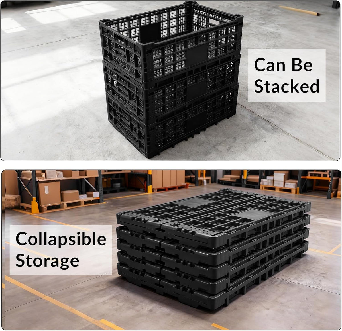 Collapsible Storage Crates, 52 Liter Heavy Duty Foldable Plastic Crates , Storage Baskets and Bins 23.6" L x 15.7" W x 8.6" H Stackable Dairy Milk Crates for Office, Home, Toy Storage