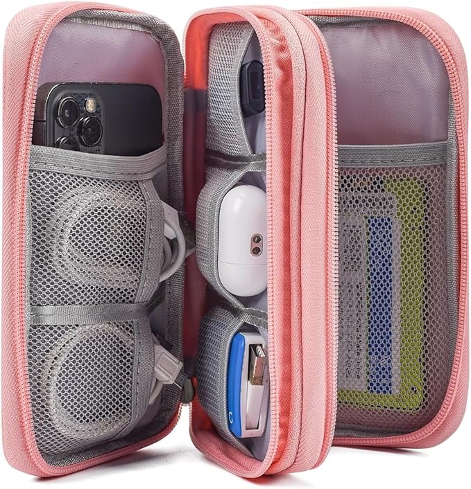 Electronic Organizer Travel Cable Accessories Bag, Electronic Organizer Case, Electronic Accessories Organizer Bag for Power Bank, Charging Cords, Chargers, Mouse, USB Cable, Earphones (Light Pink)