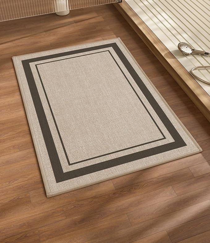 chakme Bathroom Rugs Mat 24x17, Ultra Thin Non Slip Bath Mat Small Quick Dry Absorbent Bath Mat for Bathroom, (Light Beige, 24"x17")