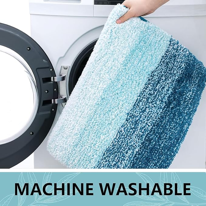 Arotive Microfiber Bathroom Rugs, Shaggy Soft and Absorbent Bath Rug, Non-Slip, Thick Plush Machine Washable Dry Bath Mats for Bathroom, Tub and Shower, 44x32, Peacock Blue, Rectangular