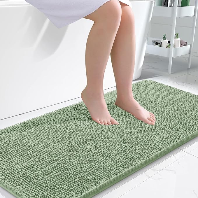 OLANLY Bathroom Rugs 47x24, Extra Soft Absorbent Chenille Bath Rugs, Rubber Backing Quick Dry, Machine Washable Bath Mats for Bathroom Floor, Tub and Shower, Home Decor Accessories, Sage Green