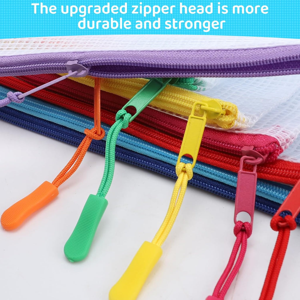 24pcs Mesh Zipper Pouch File Bags Puzzle Storage Bags, A4 13x9 Inches Large Reusable Zipper Pouches for Organizing Classroom Board Game Organization