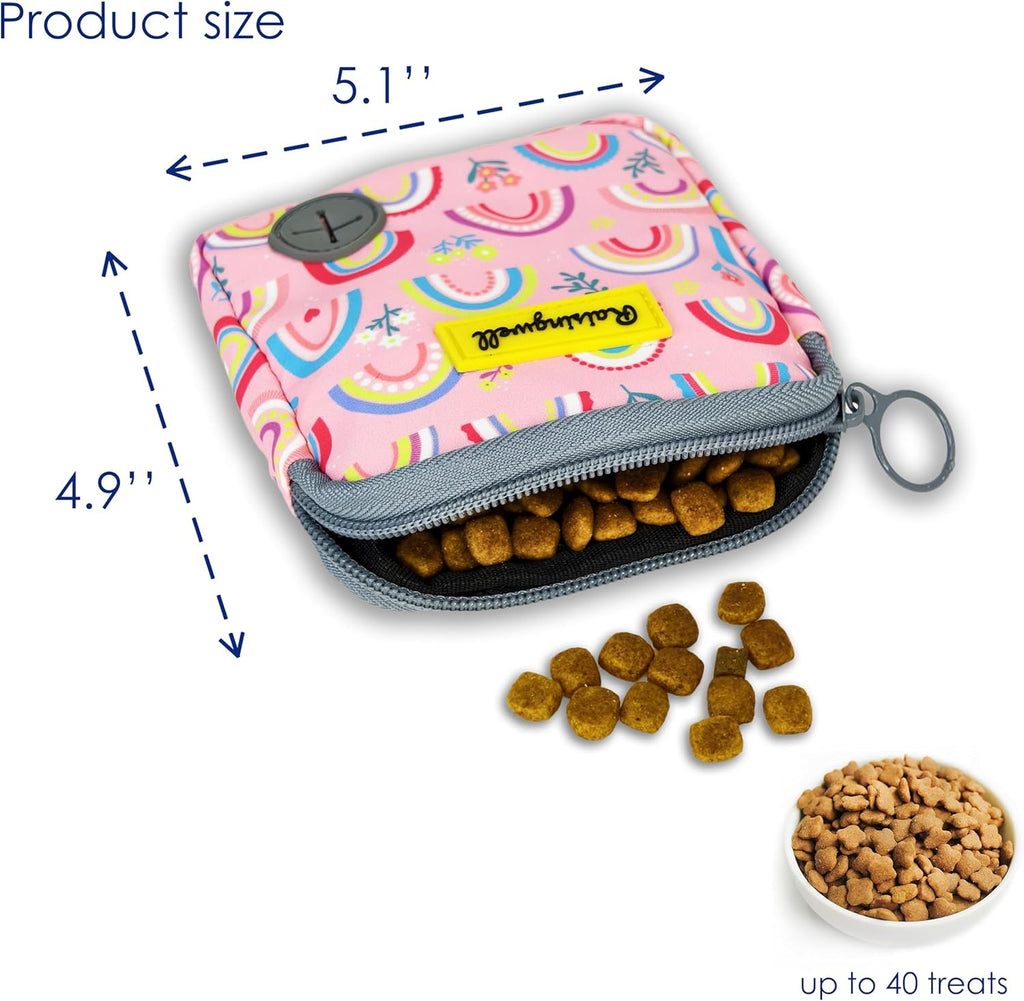 Dog Treat Pouch for Pet Walking and Training with Clicker Poop Bags Small Fanny Zipper Pack Holder for Puppy Snack Dispenser Kit for Leash and Outdoor Use (Rainbow)