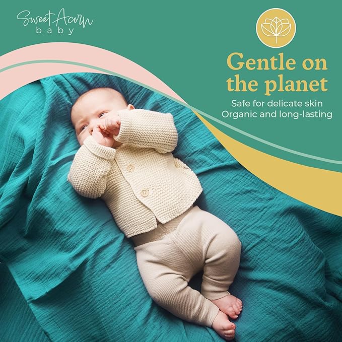 Sweet Acorn Muslin Swaddle Blanket – Soft Cotton Muslin Baby Blanket for Newborns, Infants, and Toddlers, All-Season Comfort Baby Essential - Blue, Teal, Grey