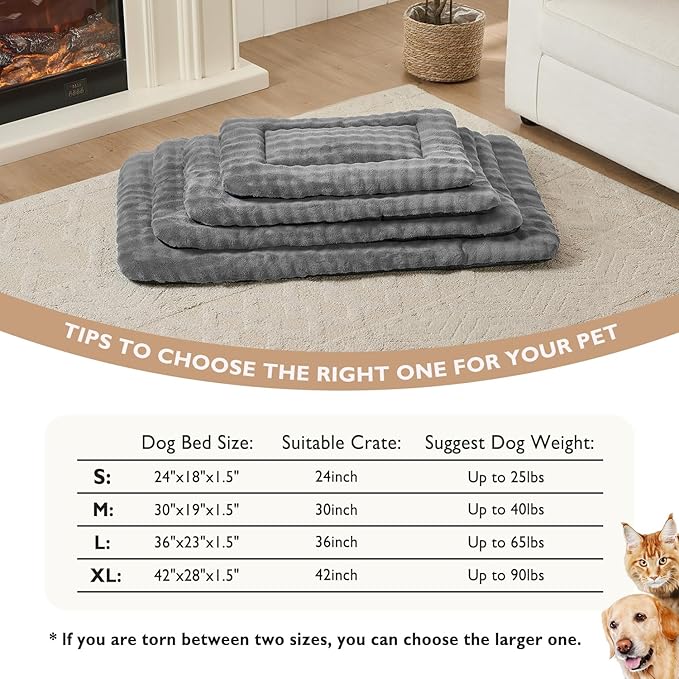 Yaning Dog Bed Mat Crate Pad for Large Dogs, Washable Soft Pet Sleeping Mat Kennel Pad with 3D Bubble Pattern, Grey, 36"x 23"