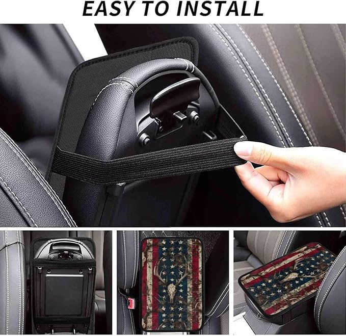 American Flag Print Center Console Cover Vintage Elk Star Stripe Middle Arm Rest Cushion Pad Armrest Seat Box Lid Protective Covers Car Center Console Pads