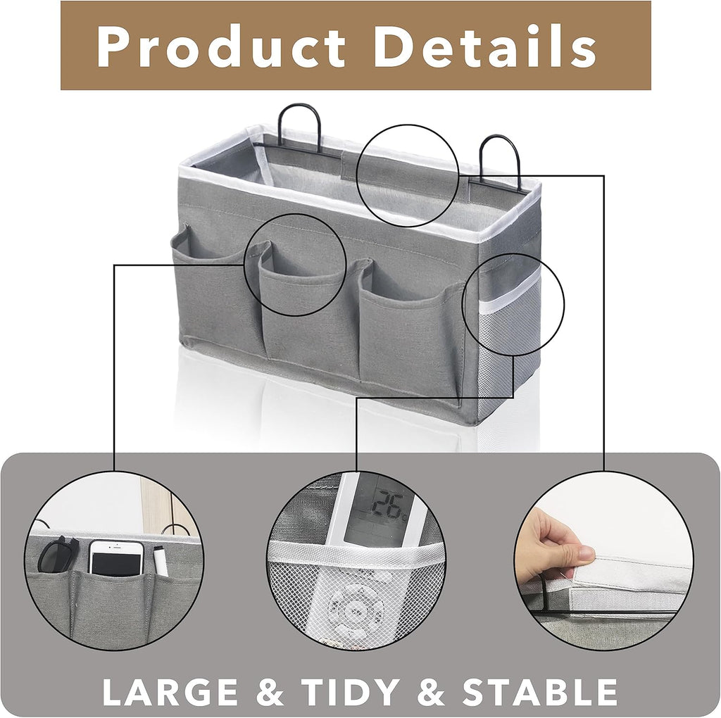 2pcs 3-pockets Large Wall Hanging Organizer Bag, Linen Fabric Door Hanging Storage Baskets with Pockets, Waterproof Bin for Kitchen, Bedroom, Office, RV Camper (Khaki-3pcs)