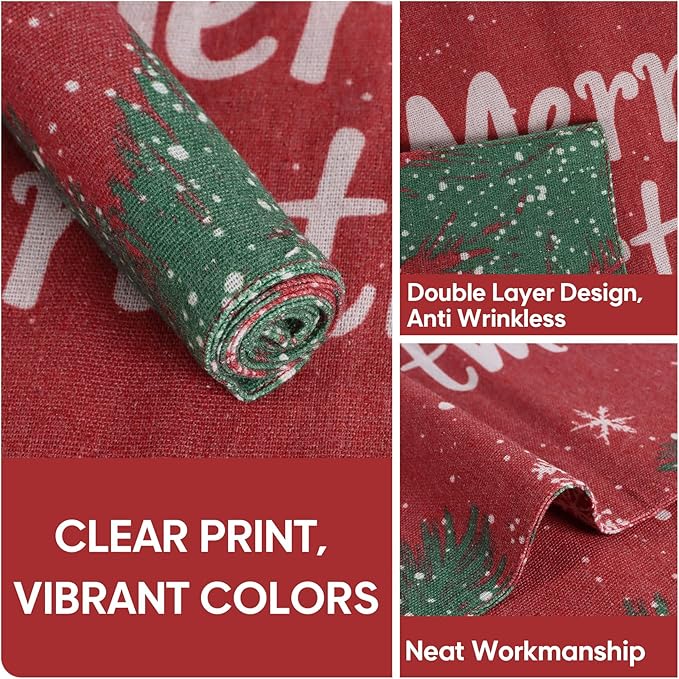 MANSPHIL Red Christmas Placemats Set of 4 Snowflake Fabric Table Mats Farmhouse Table Decor Faux Linen Place Mats Heat Resistant Washable Wrinkle Free Dining Kitchen - 13x19 Oeko Tex Placemat