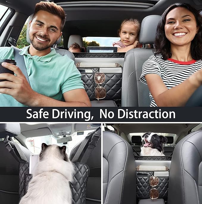 AICEL Car Handbag Purse Holder Between Seats, Auto Seat Leather Organizer Pocket, Front Seat Bag Box Storage for Cell Phone Document, Backseat Barrier for Kids Pet, Fits for Most Vehicles