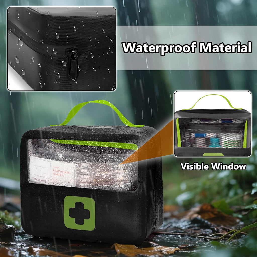 Waterproof Empty First Aid Bag with a Detachable Panel, Small Medical Bag with Molle System, Green (Bag Only)