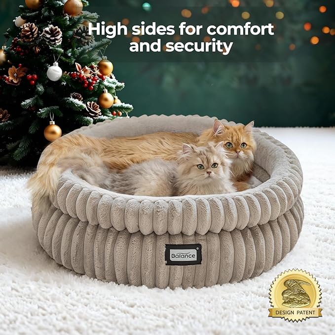 BALANCE Cat Bed Kitten Bed, Washable Round Cat Beds for Indoor Cats,Super Soft Plush Faux Fur Pet Bed for Puppy and Kitten with Anti-Slip Bottom