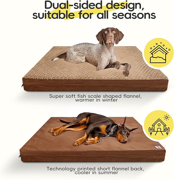 Sytopia Indestructible 44" Dog Bed for Large Dogs – Waterproof, Washable, Removable Cover, Durable Multi- Size Comfort Clearance Indoor Flat Dog Bed, Thick Orthopedic Support, Brown