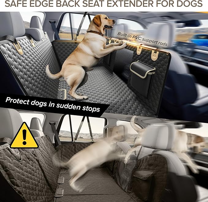 Back Seat Extender for Dogs, PVC Rods Support and Hard Bottom Car Seat Cover for Dogs, Heavy Duty Dog Car Seat Cover for Back Seat, Dog Hammock for Car, Waterproof Pet Bed For Car, SUV, Truck