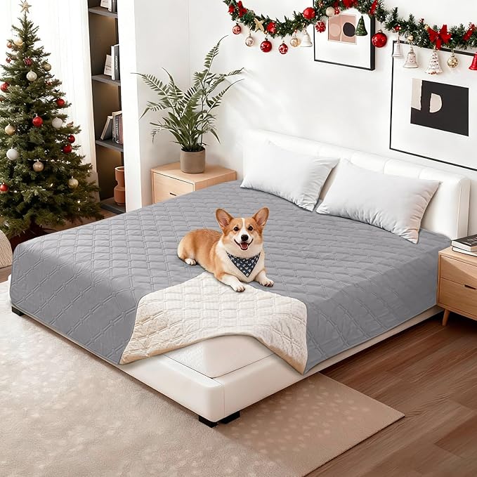 CYCMACO Waterproof Dog Blanket, Non-Slip Soft Pet Bed Cover, Couch Cover for Dogs Washable, Protects Sofa, Furniture, Crate, Car, Tear Resistant Leakproof Pet Blanket (40x50 Inch, Light Grey)
