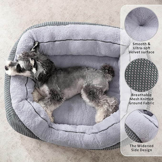 INVENHO Dog Bed for Small Dogs - Washable, Orthopedic, Calming & Warming - Durable Pet Bed with Anti-Slip Bottom (25"x21"x8")