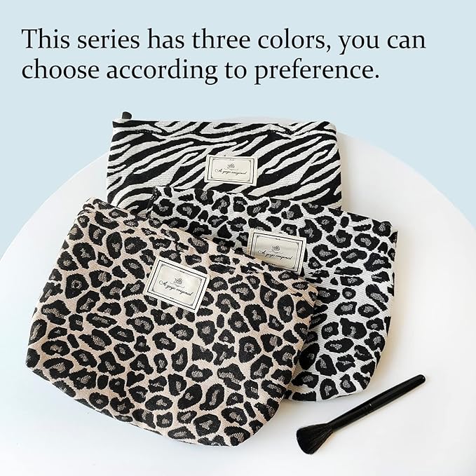 STARDW Leopard Makeup Bag Organizer Cosmetic Bags for Women and Girls,Travel Toiletry Bag Large Capacity Canvas Makeup Zipper Pouch, Purse Organizer Pouches (Brown Leopard)