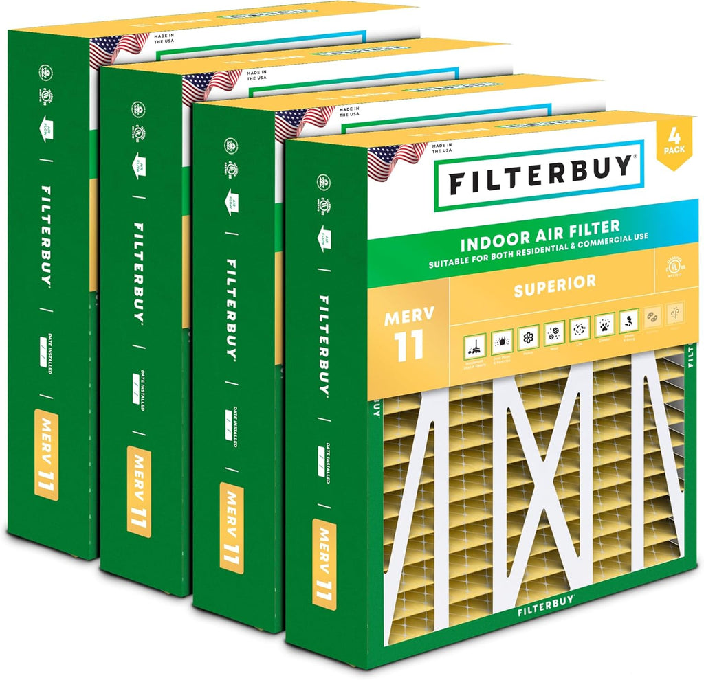 Filterbuy 17.5x21x5 Air Filter MERV 11 Superior Pet & Allergy Defense (4-Pack), Electrostatic Pleated HVAC AC Furnace Filters for Rheem, Ruud, and Protech (Actual Size: 17.13 x 20.63 x 4.38)