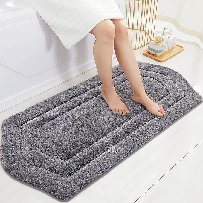 COSY HOMEER Extra Thick Bath Linen Sets Rugs for Bathroom - Anti-Slip Bath Mats Soft Plush 100% Strong Polyester Living Room Bedroom Water Absorbent(Grey,24x48 - Inches)