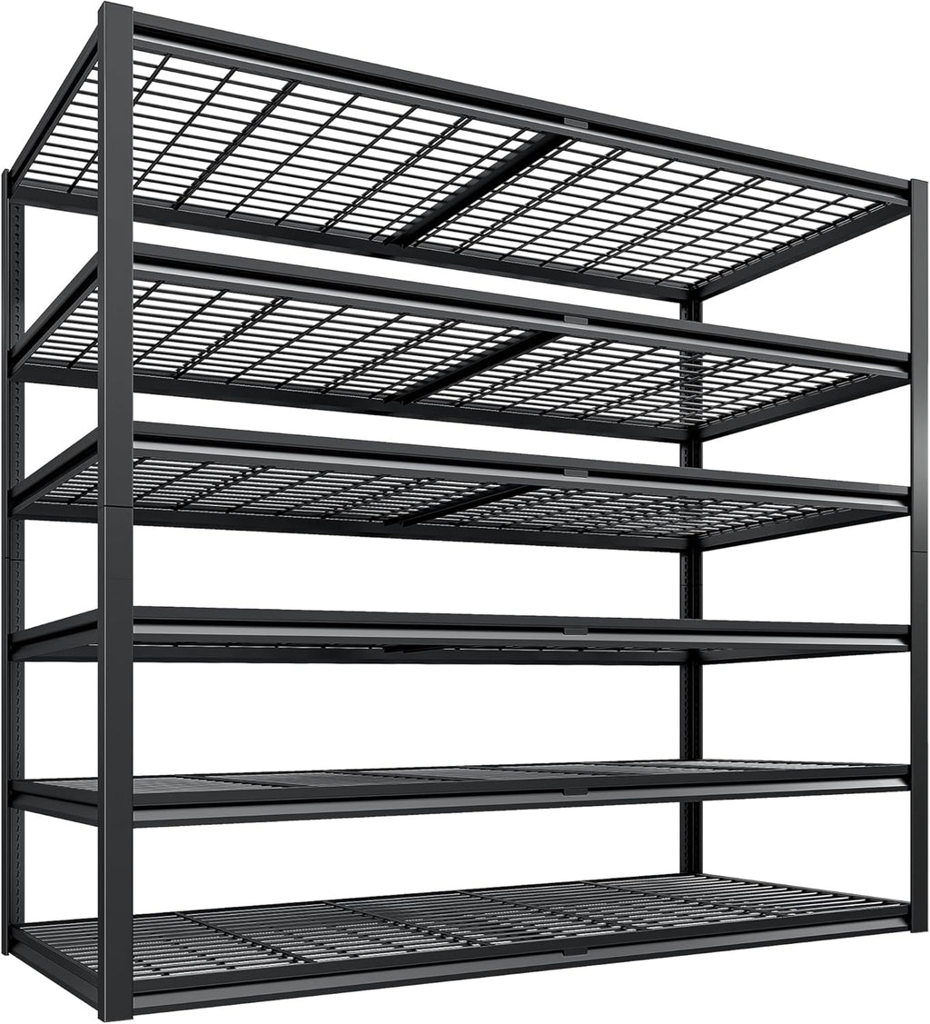 REIBII 3500LBS Garage Shelving, Adjustable Storage Shelves Heavy Duty, 6 Tier Heavy Duty Shelving, Metal Shelving Unit for Warehouse, Basement, Industrial, 55" W x 26" D x 84" H, Black
