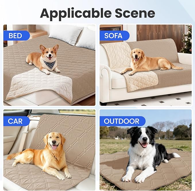 CYCMACO Waterproof Dog Bed Cover Pet Blanket, Soft Couch Cover for Dogs Washable, Non-Slip Dog Blanket Protect Furniture Couch Sofa Car for Puppy Large Dogs Cat (30x53 Inch, Khaki)