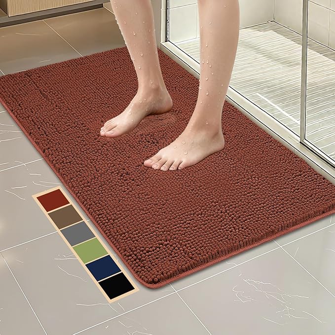 Bcoimo 44"×24" Absorbent Bath Mat, Non-Slip with Backing Chenille Bath Rug and Machine Washable Bathroom Mat Quick-Dry Design. Ideal for Bathroom and Tub Areas