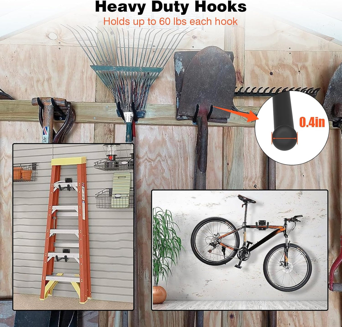 6 Packs 7.8inch Heavy Duty Garage Hooks, Garage Storage Organizer for Tool Organization, Shed Metal Utility Hooks Hanger for Tires, Bikes, Shed, Chair, Ladder, Ski and Snowboard