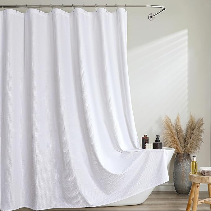 Ebesto White Long Shower Curtain 84 Inch Length 1 Piece, Embossed Textured Soft Fabric Bathroom Shower Curtain, Water Repellent Machine Washable Cloth Hotel Spa Bath Decor, 72Wx84L Inches