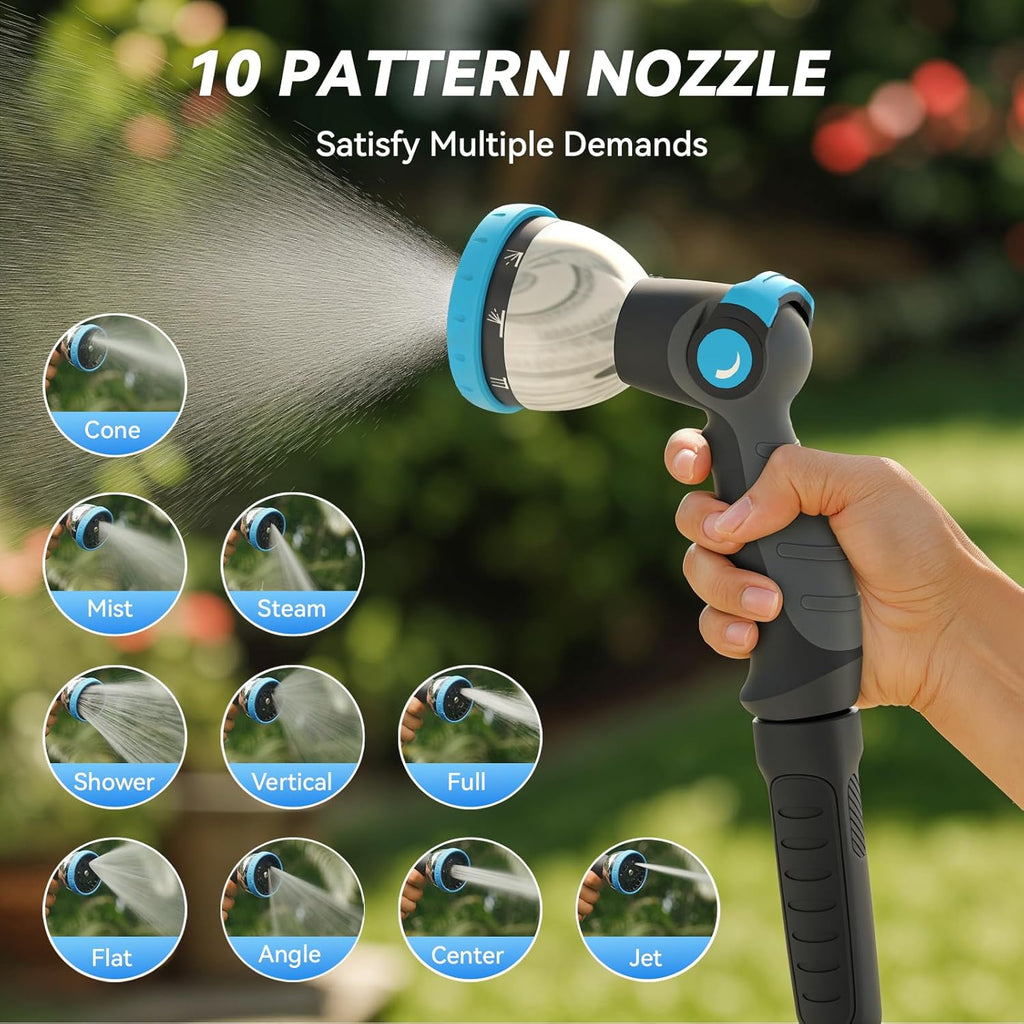 Retractable Garden Hose Reel 120 ft x 1/2 in, Heavy Duty Hose Reel Wall Mount with Any Length Lock, Slow Return System, 180° Swivel Bracket, 10-Pattern Garden Hose Nozzle, Dark Grey