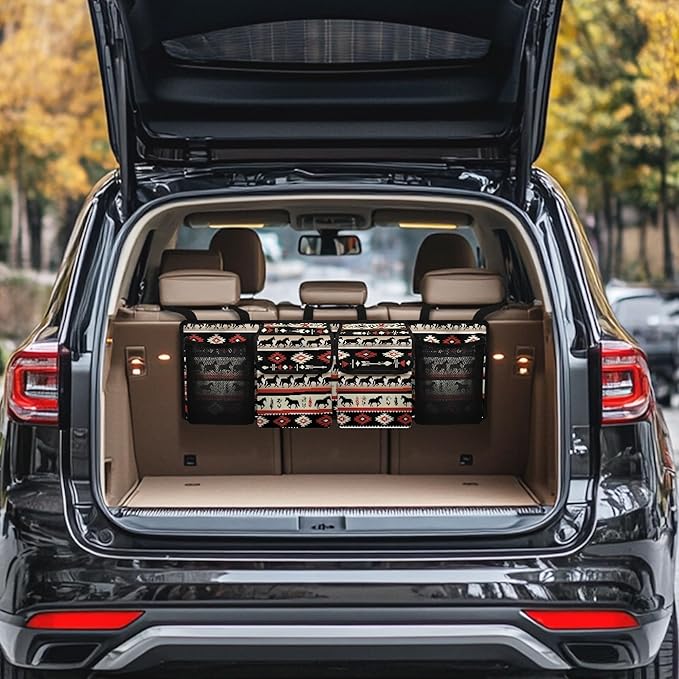 CLOHOMIN Aztec Western Horse Trunk Organizer for SUV Sedan Van Hanging Seat Back Storage Multi Car Backseat Trunk Organizer Collapsible Car Storage Bag with 4 Pockets