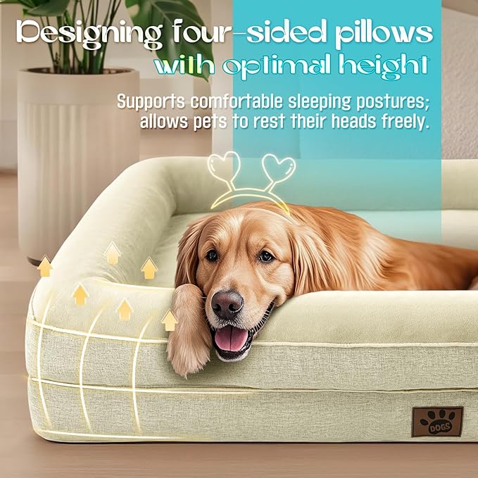 TaiBest Waterproof Memory Foam Dog Beds for Extra Large Dogs Non-Slip Orthopedic Dog Beds Washable Couch Pet Bed with Removable Cover (Beige, Large)