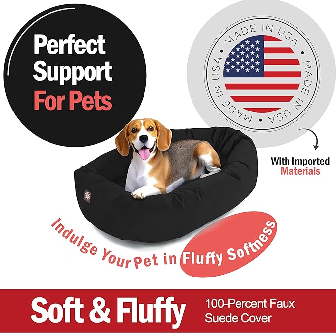 Majestic Pet 32 Inch Suede Shredded Memory Foam Mix Calming Medium Dog Bed Washable 32 x 23 x 7 (Inch) - Cozy Soft Round Donut Dog Bed with Spine for Head Support - Pet Bed Black