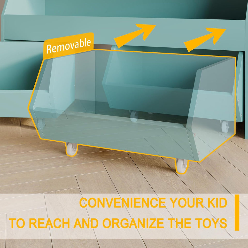 Toy Storage Organizer for Kids, Toy Storage Cabinet with Drawers, Boys and Girls Toy Shelf with Wheels, Toy Organizer Kids Bookshelf with Storage for Nursery, Playroom, Bedroom (Blue)