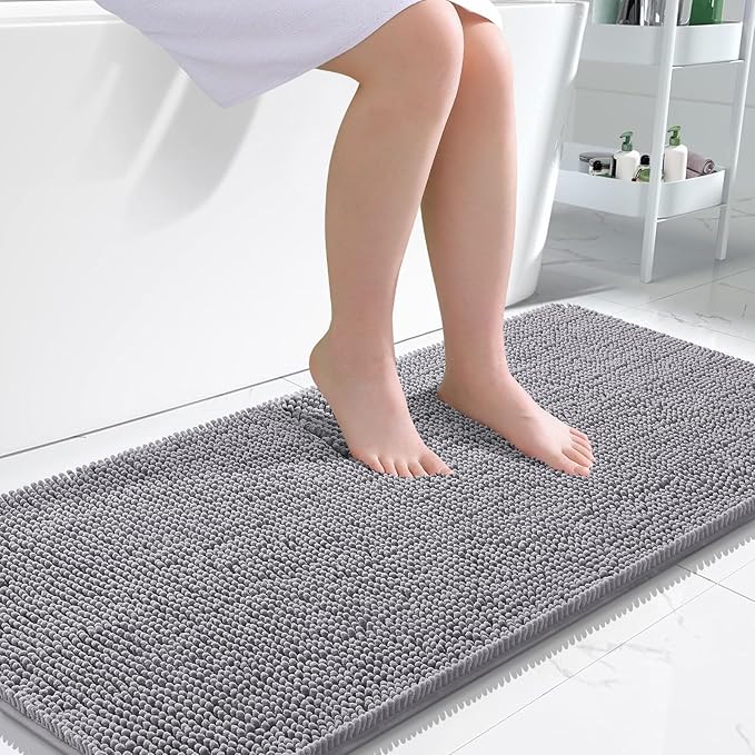 OLANLY Bathroom Rugs 47x24, Extra Soft Absorbent Chenille Bath Rugs, Rubber Backing Quick Dry, Machine Washable Bath Mats for Bathroom Floor, Tub and Shower, Home Decor Accessories, Grey
