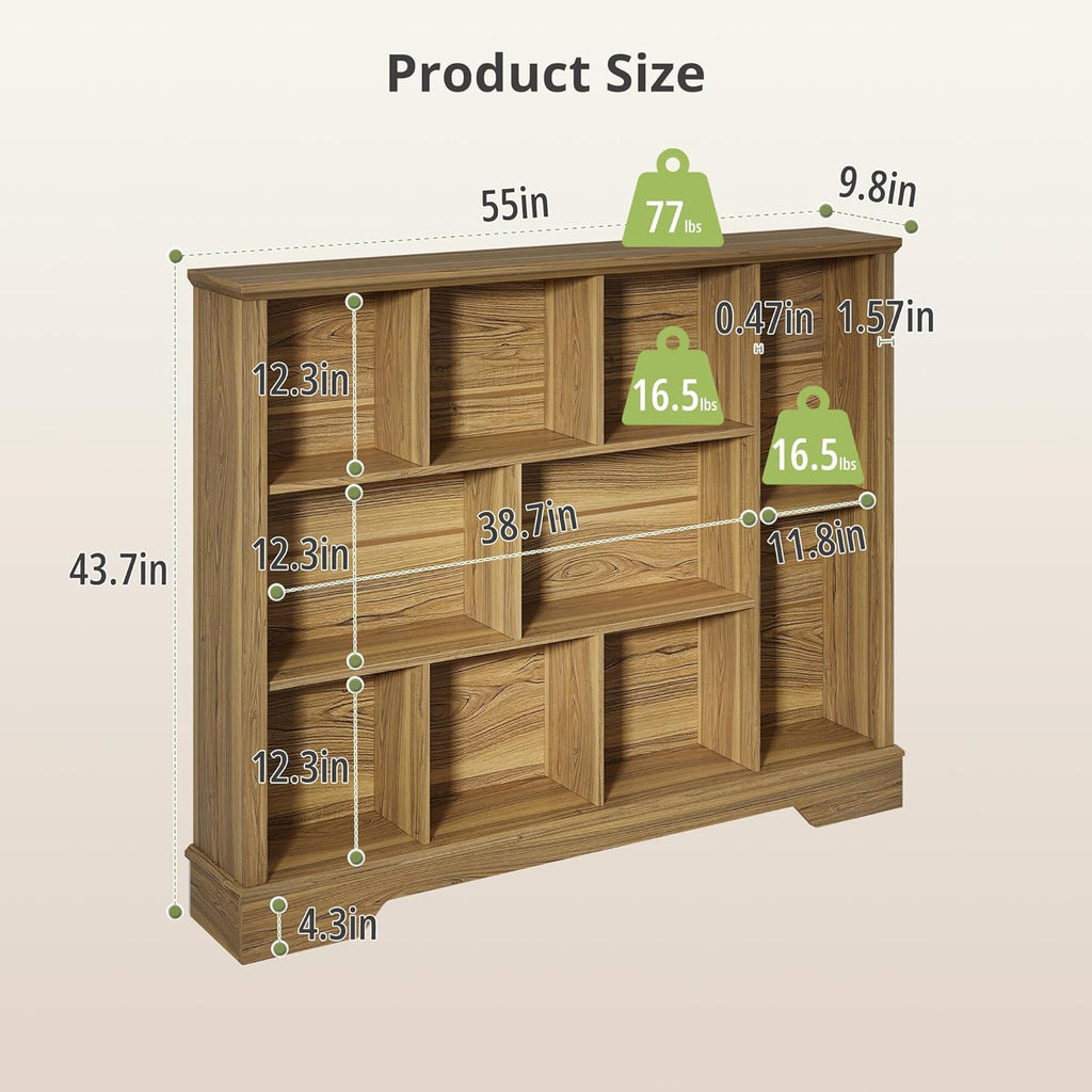 10-Cube Storage Bookcase, Modern 3-Tier Wooden Storage Organizer Open Bookshelf with Base for Living Room, Bedroom, Home Office