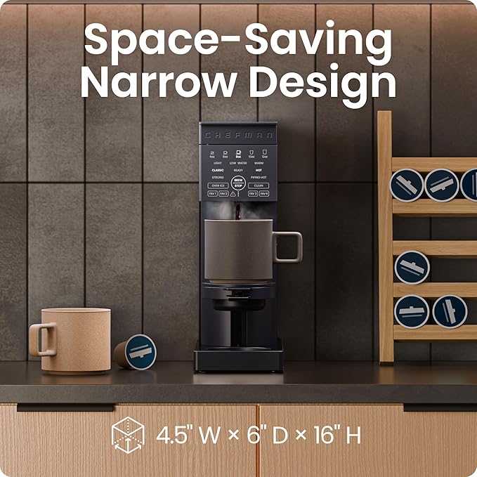 Chefman Caffeinator Single Serve Coffee Maker, Brew Kcups & Grounds, Drip