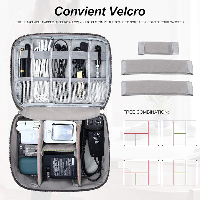 SELLYFELLY Electronic Bag Travel Cable Accessories Bag Waterproof Double Layer Electronics Organizer Portable Storage Case for Cable, Cord, Charger, Phone, Adapter, Power Bank, Kindle, Hard Drives