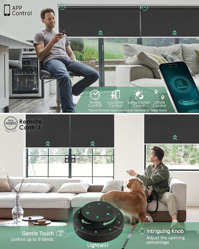 Yoolax Motorized Blinds with Remote, Automatic Window Shades Work with Alexa