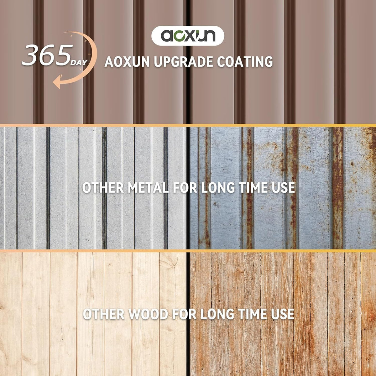 Aoxun 6' x 8' Storage Shed with Base Outdoor Steel Garden Utility Cabinet with Lockable Door Waterproof & Rust-Proof for Yard, Patio, Backyard (Brown, Base Included)