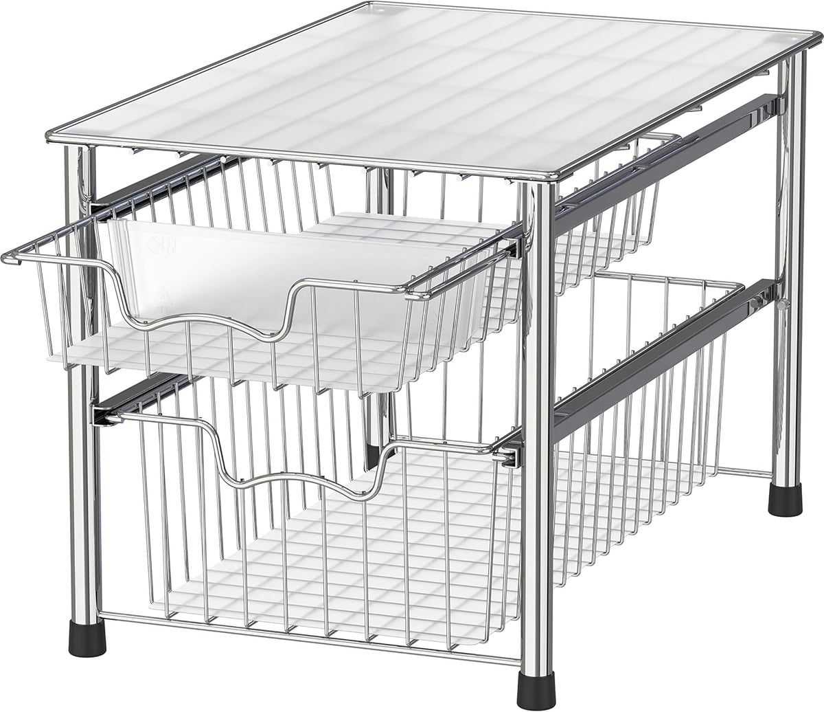 Simple Houseware Stackable 2 Tier Sliding Basket Organizer Drawer, Chrome