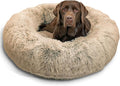 Best Friends by Sheri The Original Calming Donut Dog Bed – Washable Plush Pet Bed for Large Breeds up to 100 lbs, Shag Faux Fur, Taupe, Large (36" x 36")