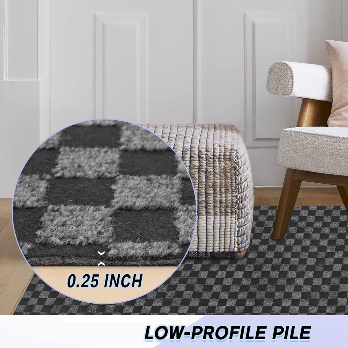 Custom Size Backed Non-Slip Area Rugs Runner, Easy Clean, Waterproof Runner Rugs for Hallway Entryway, Kitchen, Laundry, 2FT x 10FT, Gray Checkered