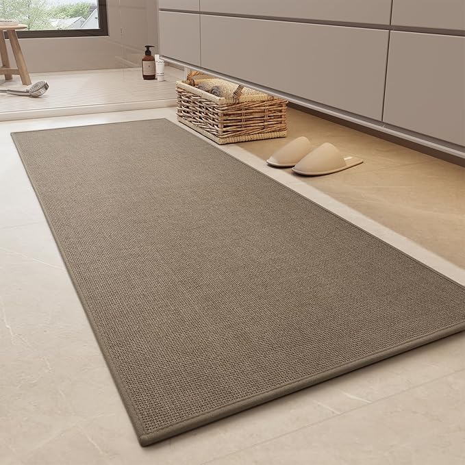 MontVoo Bathroom Runner Rug-Ultra Thin Non Slip Bath Mat Runner for Bathroom Mat Quick Dry, Rubber Backing Washable Runner Bathroom Rugs Fit Under Door, Absorbent Bath Rug,24"x47",Khaki