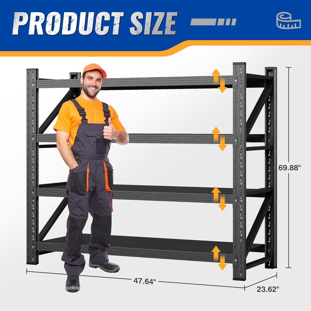 48" W Storage Shelves 3000lbs Garage Metal Shelving Heavy Duty Garage Shelves Adjustable Storage Shelves for Industrial, Factory,48" W X 24" D X 69" H